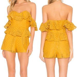 Michael Costello X REVOLVE Tilly Eyelet Lace Romper in Marigold Ruffle Size M